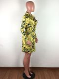 Dollar Print Long Sleeve Button Up Shirt Dresses LA-3162