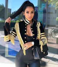 Plus Size Tassel Double Breasted Short Jacket Coats MOF-5113