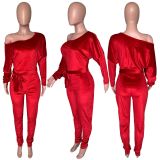 Sexy Velvet Batwing Sleeves Sashes Jumpsuits CH-8089