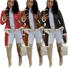 Plus Size Faux Leather Patchwork Irregular Zipper Coats MOF-5127