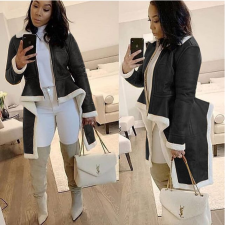 Plus Size Faux Leather Patchwork Irregular Zipper Coats MOF-5127