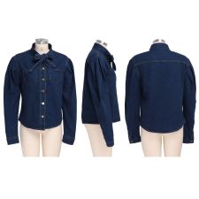 Trendy Puff Sleeve Bow Tie Denim Shirt Tops SMR-9512