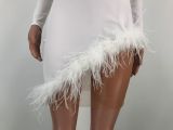 Sexy Mesh Feather Patchwork Bodycon Dresses LDS-3198