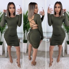 Sexy Lace Up Backless Full Sleeve Bodycon Dress YM-9187