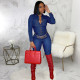 Plus Size Denim Long Sleeve Skinny Jeans Jumpsuits SMR-9531