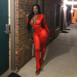 Solid Long Sleeve Zip Up Ruffles Bodycon Jumpsuits NIK-081