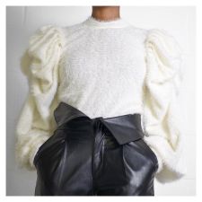 Trendy Knitted Puff Sleeve Pullover Sweater Tops FNN-8347