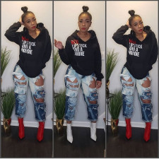 Letter Print Hoodies Casual Hooded Sweatshirt LSL-8026