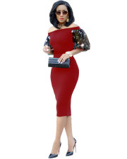 Elegant Slash Neck Mesh Sleeve Bodycon Midi Dress LA-3003
