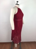Sexy Spaghetti Strap Long Lace Dress Plus Size OSM-4080