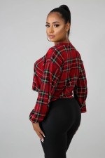 Plaid Print O Neck Long Sleeve Pullover Tops WY-6612