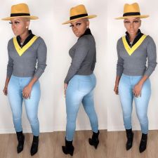 Casual Long Sleeve Zipper Pullover Tops WY-6608