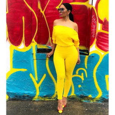 Solid Slash Neck Off Shouder Sexy Jumpsuits ASL-6118