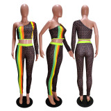 Sexy Printed One Shoulder Two Piece Pants Set WSM-5103