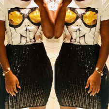 Plus Size Beading Sequin Applique T Shirt LSL-6214