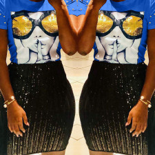 Plus Size Beading Sequin Applique T Shirt LSL-6214
