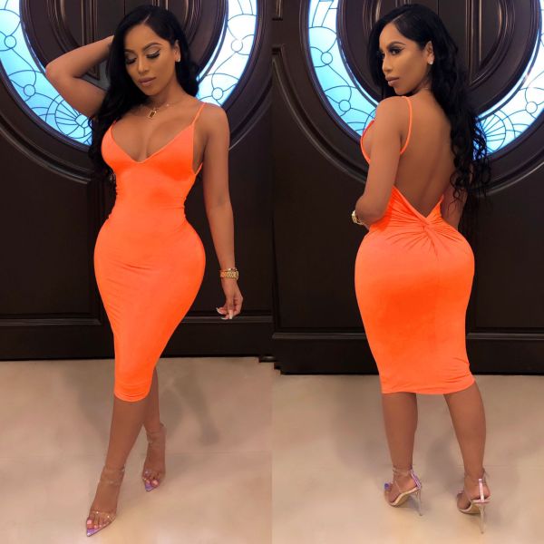 Solid Color Backless Club Dress AIL-028