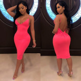 Solid Color Backless Club Dress AIL-028