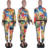 Colorful Printed Tassel Long Sleeve 2 Piece Set LUO-3036