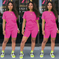 Solid Tracksuit Short Sleeve Two Piece Shorts Set TE-3779