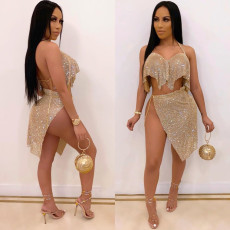 Sexy Shiny Backless Irregular Club Skirt Sets CHY-1209