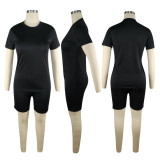 Solid Tracksuit Short Sleeve Two Piece Shorts Set TE-3779
