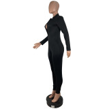 Solid Long Sleeve Front Zipper Skinny Jumpsuit CHY-1198