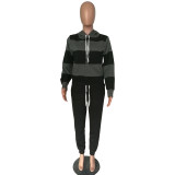 Plus Size Patchwork Hoodies Long Pants 2 Piece Sets NK-6005