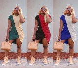 Contrast Color Short Sleeve Casual Mini Dresses ORY-5121