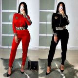 Casual Long Sleeve Zipper Two Piece Pants Set MDF-5115