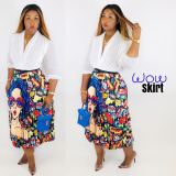 Plus Size Printed Pleated Long Skirt LSD-8277