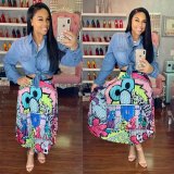 Plus Size Printed Pleated Long Skirt LSD-8277