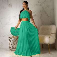 Sexy Chiffon Pleated Maxi Skirt Two Piece Sets OD-8284
