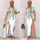 Colorful Stripe Short Sleeve Long Shirt Dress ASL-6138
