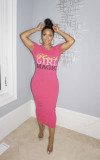 Hot Drilling Letter Short Sleeve Long Dress WSM-5128