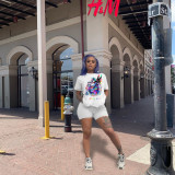 Plus Size Casual Printed Tees And Shorts 2 Piece Sets YH-5073-1