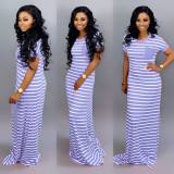 Casual Stripe Short Sleeve Long Dress SFY-012