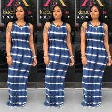 Casual Tie Dye Print Sleeveless Long Dress SFY-023