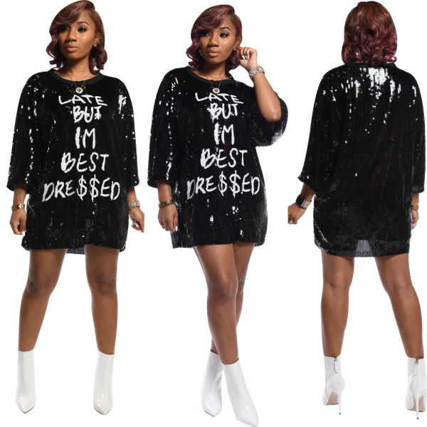 Sexy Letter Sequin Dress SFY-068