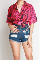 Dollars Print Short Sleeve Blouse Shirt MEM-8832