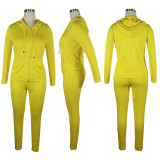Solid Tracksuit Hooded Zipper 2 Piece Pants Set TE-3833
