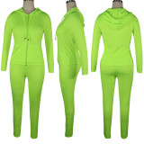Solid Tracksuit Hooded Zipper 2 Piece Pants Set TE-3833