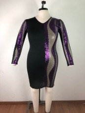 Plus Size Seuqin Patchwork Fat MM Bodycon Dress OSM-5270