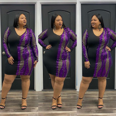 Plus Size Seuqin Patchwork Fat MM Bodycon Dress OSM-5270