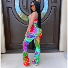Coloful Printed Ruched Skinny Strap Jumpsuits JH-143