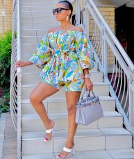Floral Print Slash Neck Sashes 2 Piece Shorts Set LSL-8033