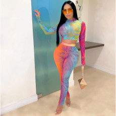 Gradient Printed Long Sleeve Two Piece Pants Set CHY-1217