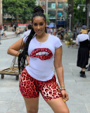 Plus Size Leopard Print T Shirt And Shorts 2 Piece Sets QY-5130-2