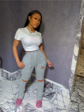 Solid Ruched Holes Long Sweatpants SMD-2024