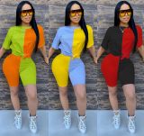 Contrast Color Short Sleeve Two Piece Sets WSM-5140